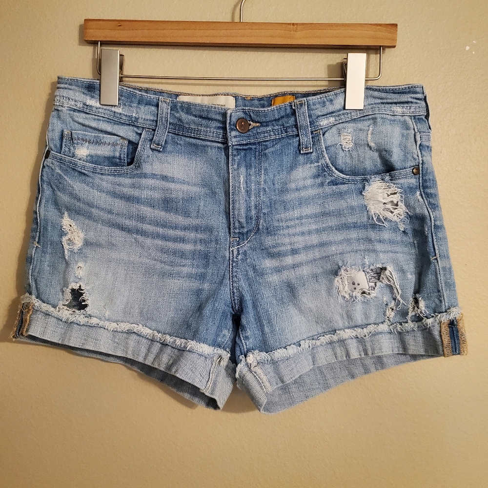 PILCRO | ANTHROPOLOGIE Boyfriend Lightwash Distressed Fringe Jean Shorts Size 25 - Picture 2 of 11
